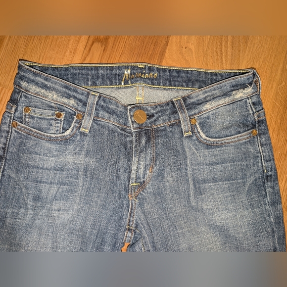 Y2K Dark Wash Low Rise Bootcut Jeans With Gold Rhinestone - Picture 2 of 9